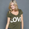 New Fashion Women T-Shirt Letter Print V-Neck Short Sleeve Solid Color Top Black/Green