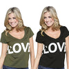 New Fashion Women T-Shirt Letter Print V-Neck Short Sleeve Solid Color Top Black/Green