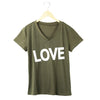 New Fashion Women T-Shirt Letter Print V-Neck Short Sleeve Solid Color Top Black/Green