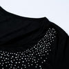 New Women T-Shirt Rhinestone O-Neck Short Sleeve Design Beading Casual Top Tee Black