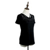 New Women T-Shirt Rhinestone O-Neck Short Sleeve Design Beading Casual Top Tee Black