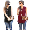 New Fashion Women Blouse Chiffon Sleeveless Asymmetrical Hem Turn-Down Collar Shirt Tops Burgundy/Black