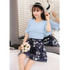 New Fashion Women Two-Piece Set Ruffles Flare Sleeve Chiffon Top’s Mesh Flower Print Strap Splicing Sweet Two-piece Suit Dress Pink/Blue