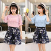 New Fashion Women Two-Piece Set Ruffles Flare Sleeve Chiffon Top’s Mesh Flower Print Strap Splicing Sweet Two-piece Suit Dress Pink/Blue