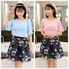 New Fashion Women Two-Piece Set Ruffles Flare Sleeve Chiffon Top’s Mesh Flower Print Strap Splicing Sweet Two-piece Suit Dress Pink/Blue