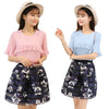 New Fashion Women Two-Piece Set Ruffles Flare Sleeve Chiffon Top’s Mesh Flower Print Strap Splicing Sweet Two-piece Suit Dress Pink/Blue