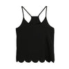 New Sexy Women Strap Tank Top Scoop Neck Open Back Scalloped Edges Backless Casual Vest Black