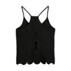 New Sexy Women Strap Tank Top Scoop Neck Open Back Scalloped Edges Backless Casual Vest Black