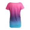 New Fashion Women T-Shirt Rainbow Gradient Ruffled O-Neck Short Sleeve Casual Tees Top