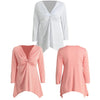 نساء تي شيرت عقدة Tunic Top V-tech Long Sleeves Autumn Top Solid Slim Disual Tee White/Pink