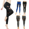 New Women Sport Yoga Leggings Solid Mesh Splice High Waist Fitness Gym Running Stretch Tights Long Pants Trousers Black