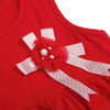 New Cute Girls Kids Dress Ruffles Hem Flower Brooch Solid O-Neck Sleeveless Sweet Dress Red