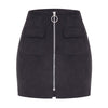 Fashion Women Mini Suede Skirts Pocketed Zippered Front Party Short Sheath Suedtte Skirt