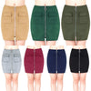 Fashion Women Mini Suede Skirts Pocketed Zippered Front Party Short Sheath Suedtte Skirt