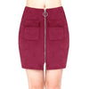 Fashion Women Mini Suede Skirts Pocketed Zippered Front Party Short Sheath Suedtte Skirt