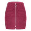 Fashion Women Mini Suede Skirts Pocketed Zippered Front Party Short Sheath Suedtte Skirt