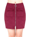 Fashion Women Mini Suede Skirts Pocketed Zippered Front Party Short Sheath Suedtte Skirt