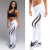 New Women Sport Yoga Leggings Mesh Splice Solid Stretch Fitness Gym Running Bodycon Pants White