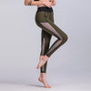 Sexy Women Sport Leggings Mesh Insert Splicing High Waist Skinny Casual Gym Yoga Pants Dark Green