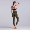 Sexy Women Sport Leggings Mesh Insert Splicing High Waist Skinny Casual Gym Yoga Pants Dark Green