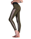 Sexy Women Sport Leggings Mesh Insert Splicing High Waist Skinny Casual Gym Yoga Pants Dark Green