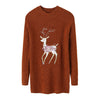 Christmas Women Knitted Pullovers Sweater Reindeer Embroidered Ribbed Raglan Long Sleeve Casual Knit Top