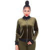 Women Bomber Jacket Velet Ribbed Stand Collar Long Sleeve Zipper Casual Club Party Wear Baseball Coat