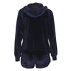 Women Velvet Tracksuit Set Long Sleeve Hoodie Sweat Suits Drawstring Sweatshirt Shorts Two Piece