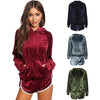 Women Velvet Tracksuit Set Long Sleeve Hoodie Sweat Suits Drawstring Sweatshirt Shorts Two Piece