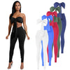 Sexy Women Two-piece Set Strapless Crop Top Bandage Bodycon Long Pants Solid Slim Party Club Suits