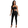 Sexy Women Two-piece Set Strapless Crop Top Bandage Bodycon Long Pants Solid Slim Party Club Suits