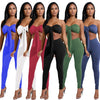 Sexy Women Two-piece Set Strapless Crop Top Bandage Bodycon Long Pants Solid Slim Party Club Suits