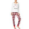 New Women Two-Piece Set Pajama Christmas Sleepwear O-Neck Long Sleeves Casual House Tops Pants White