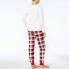 New Women Two-Piece Set Pajama Christmas Sleepwear O-Neck Long Sleeves Casual House Tops Pants White