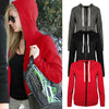 Fashion Women Hoodies Sweatshirt Coat Solid Long Sleeve Pocket Zip UP Hooded Outerwear Jacket Black/Red/Dark Grey