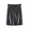 Fashion Women PU Leather Skirts Houndstooth Side Fleece Sheath Pencil Skirt