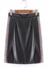 Fashion Women PU Leather Skirts Houndstooth Side Fleece Sheath Pencil Skirt