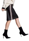 Fashion Women PU Leather Skirts Houndstooth Side Fleece Sheath Pencil Skirt