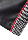 Fashion Women PU Leather Skirts Houndstooth Side Fleece Sheath Pencil Skirt