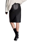 Fashion Women PU Leather Skirts Houndstooth Side Fleece Sheath Pencil Skirt