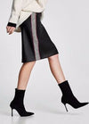 Fashion Women PU Leather Skirts Houndstooth Side Fleece Sheath Pencil Skirt