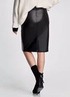 Fashion Women PU Leather Skirts Houndstooth Side Fleece Sheath Pencil Skirt