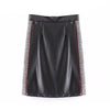 Fashion Women PU Leather Skirts Houndstooth Side Fleece Sheath Pencil Skirt