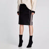 Fashion Women PU Leather Skirts Houndstooth Side Fleece Sheath Pencil Skirt