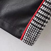 Fashion Women PU Leather Skirts Houndstooth Side Fleece Sheath Pencil Skirt