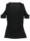 Women T-shirt Solid Stretchy Ribbed Deep V Cold Shoulder Zipper Short Sleeve Cut Out Slim Casual Tops