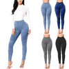 Women Skinny Jeans Denim High Waist Elastic Washed Ruched Skinny Pencil Trousers Tights Leggings