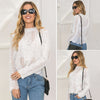 Women Blouse Solid Floral Crochet Lace High Neck Long Sleeve Scalloped Hollow Out Casual Tops White