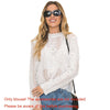 Women Blouse Solid Floral Crochet Lace High Neck Long Sleeve Scalloped Hollow Out Casual Tops White