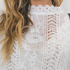 Women Blouse Solid Floral Crochet Lace High Neck Long Sleeve Scalloped Hollow Out Casual Tops White